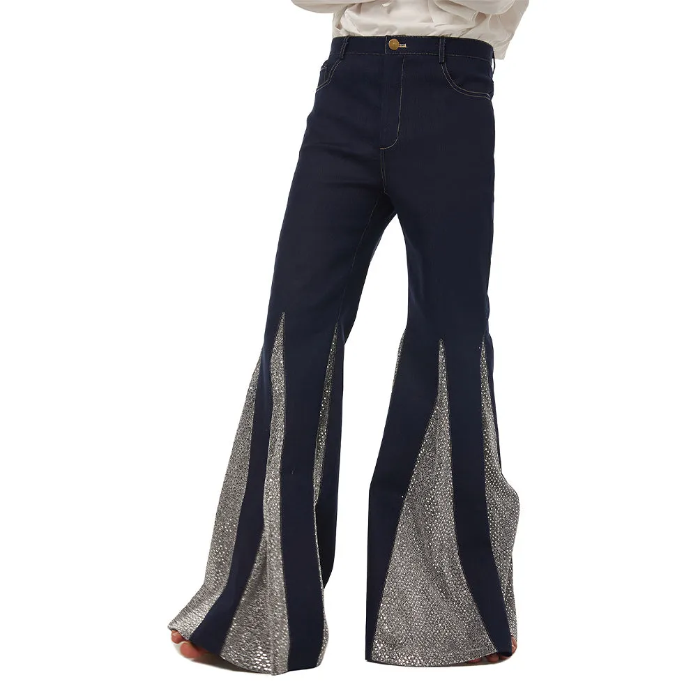 1970s Retro Vintage Disco Mid Waist Bell Bottom Super Flares Long Pants Trousers Jazz Dance Patchwork Trousers Halloween Carnival Suit