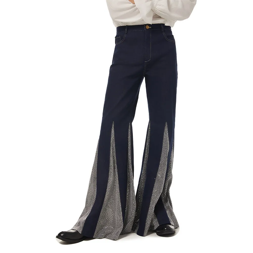 1970s Retro Vintage Disco Mid Waist Bell Bottom Super Flares Long Pants Trousers Jazz Dance Patchwork Trousers Halloween Carnival Suit