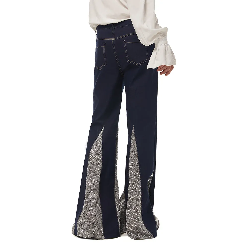 1970s Retro Vintage Disco Mid Waist Bell Bottom Super Flares Long Pants Trousers Jazz Dance Patchwork Trousers Halloween Carnival Suit