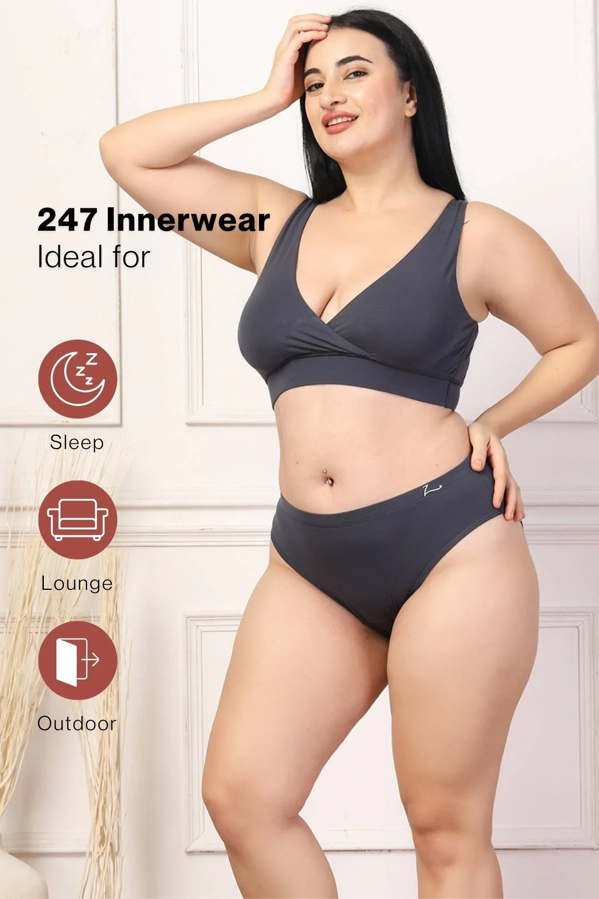 247 Grey Padded Maternity Feeding Bra and Panty Set