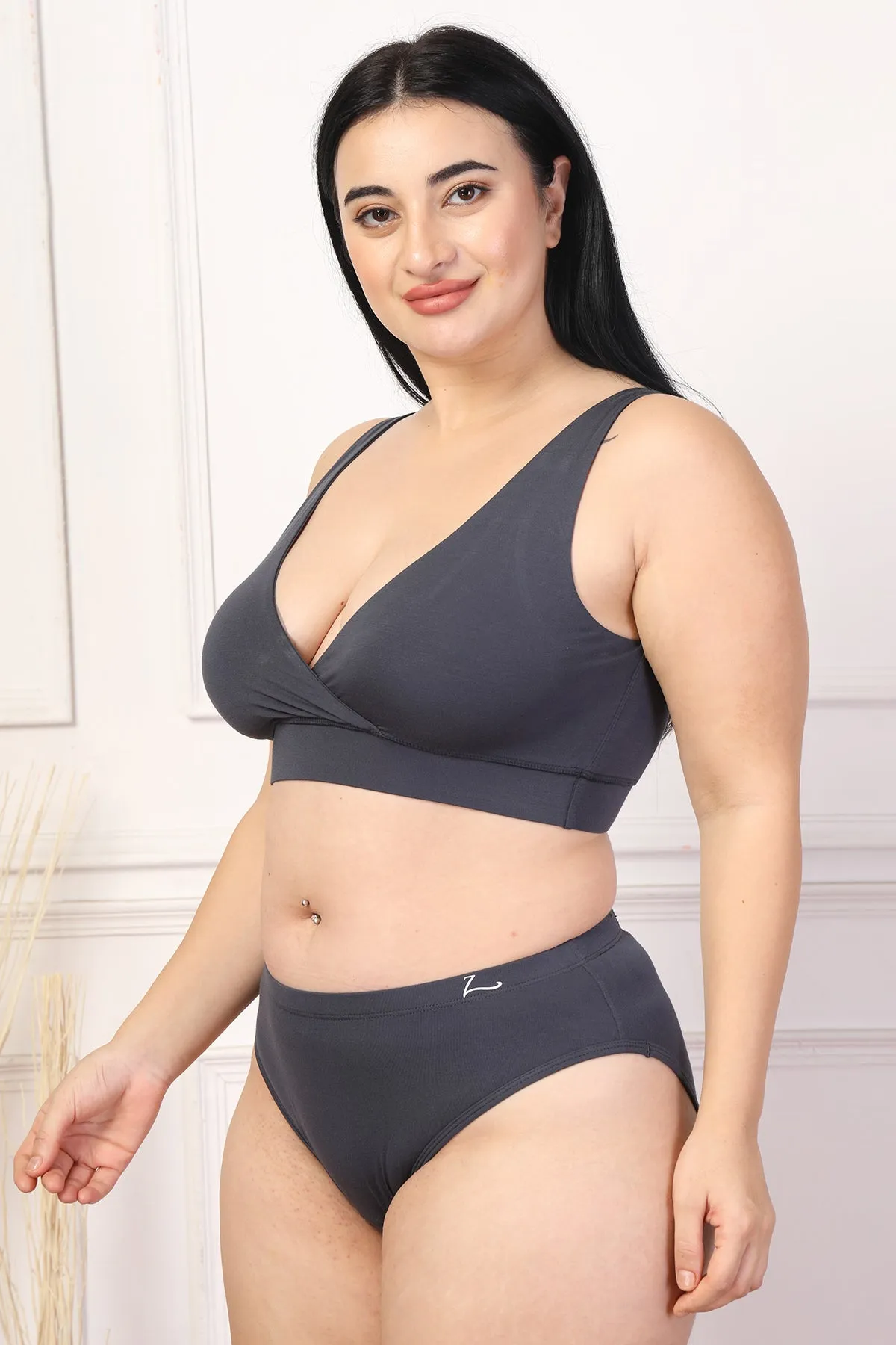 247 Grey Padded Maternity Feeding Bra and Panty Set