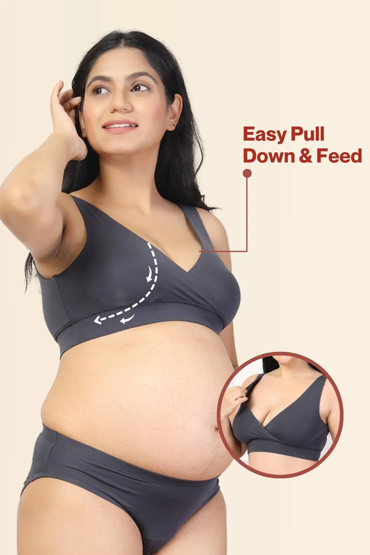 247 Grey Padded Maternity Feeding Bra and Panty Set