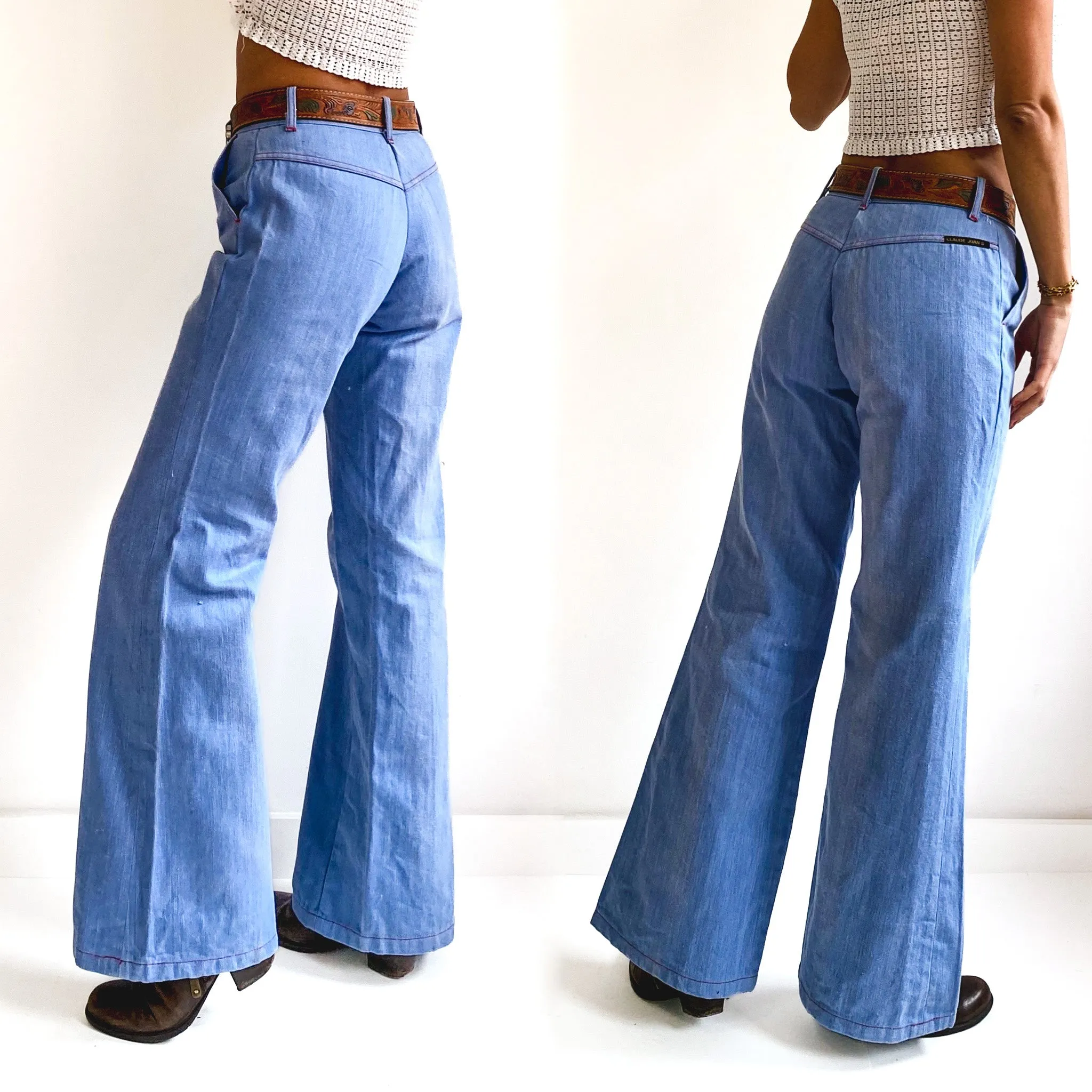 70s vintage light blue washed bell bottom jeans XS-S