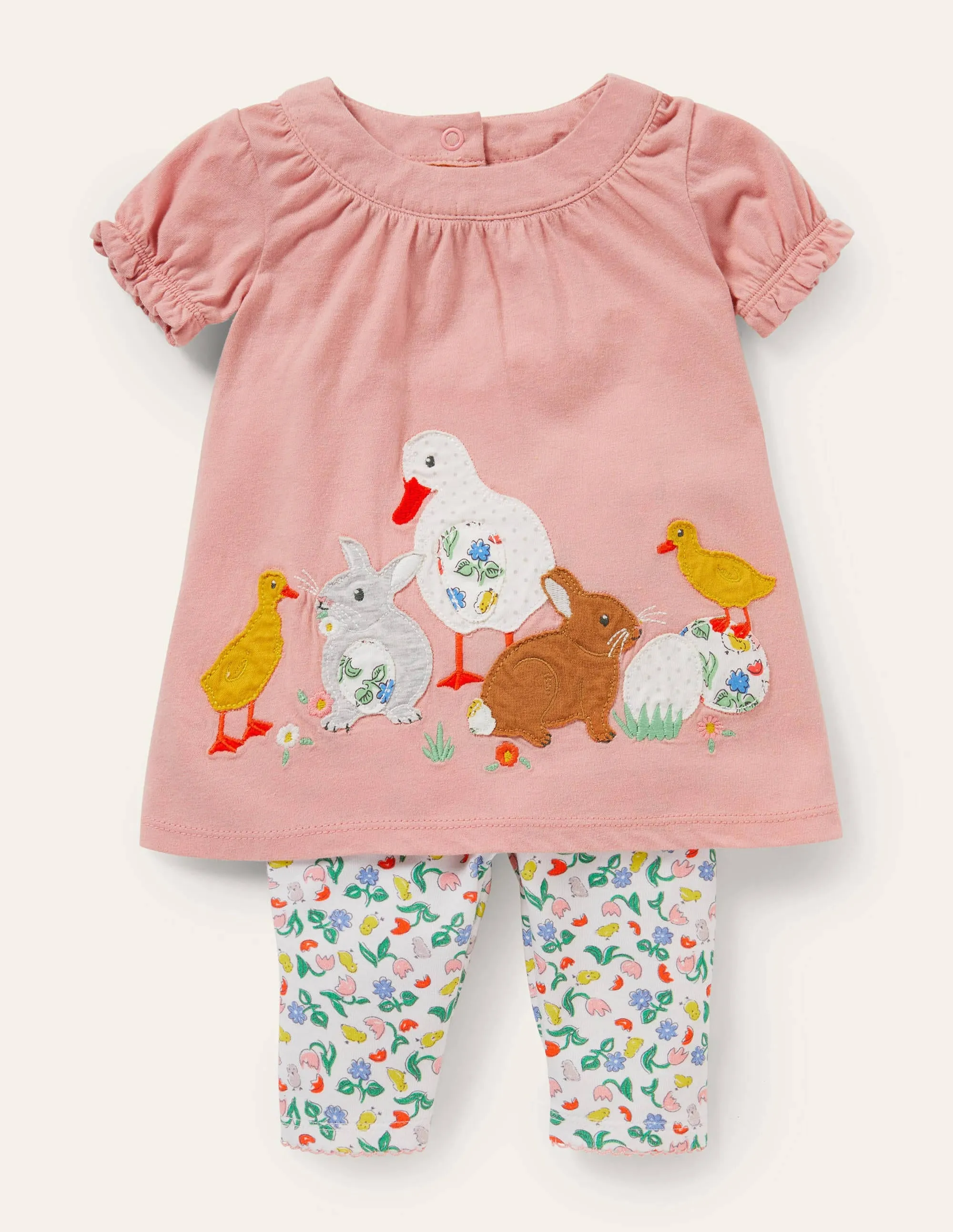 Appliqué Dress and Legging Set-Ivory Baby Chicks