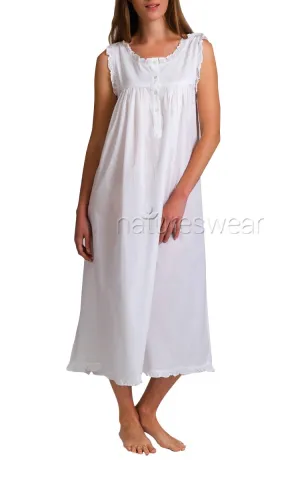 Arabella Mariana 100% Cotton Nightgown Sleeveless With Button Up Shoulder in White MD-7W