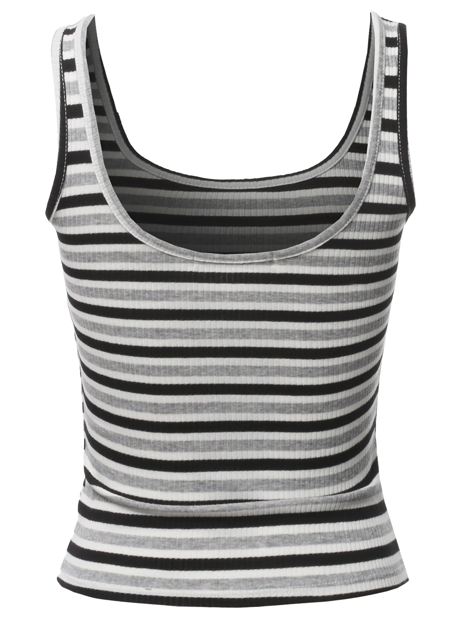 Basic Stripe Double Scoop Neck Rib Cropped Tank Top