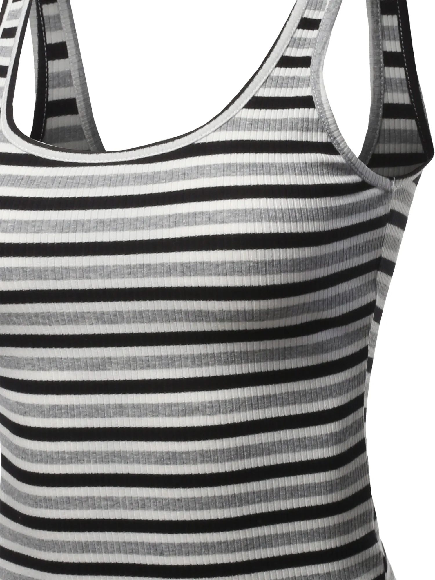 Basic Stripe Double Scoop Neck Rib Cropped Tank Top