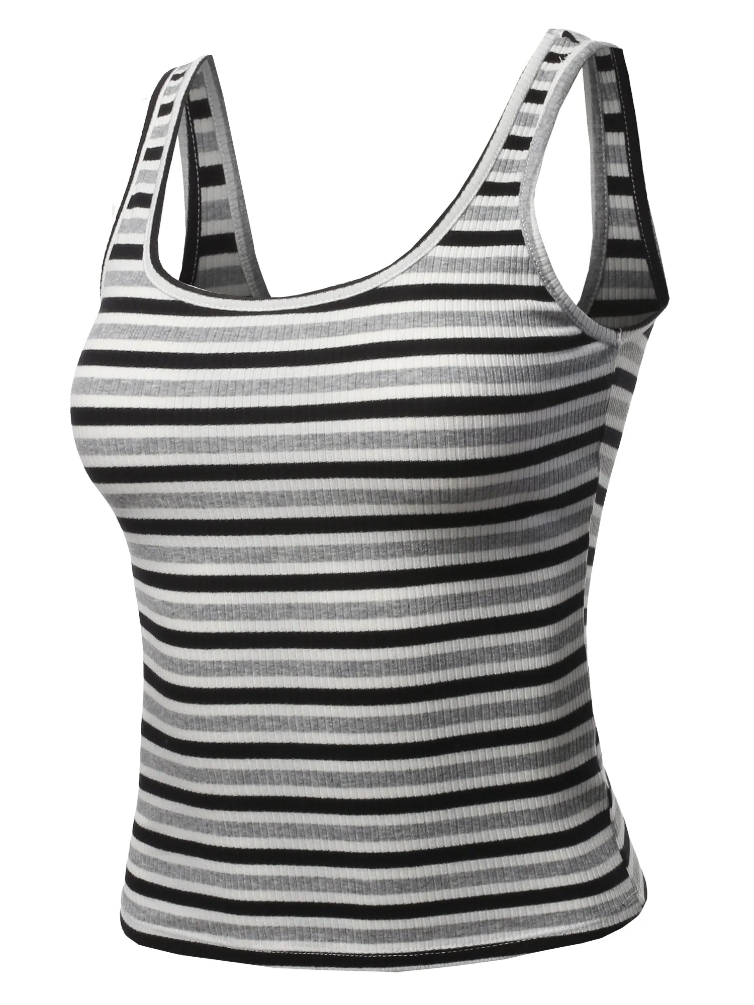 Basic Stripe Double Scoop Neck Rib Cropped Tank Top