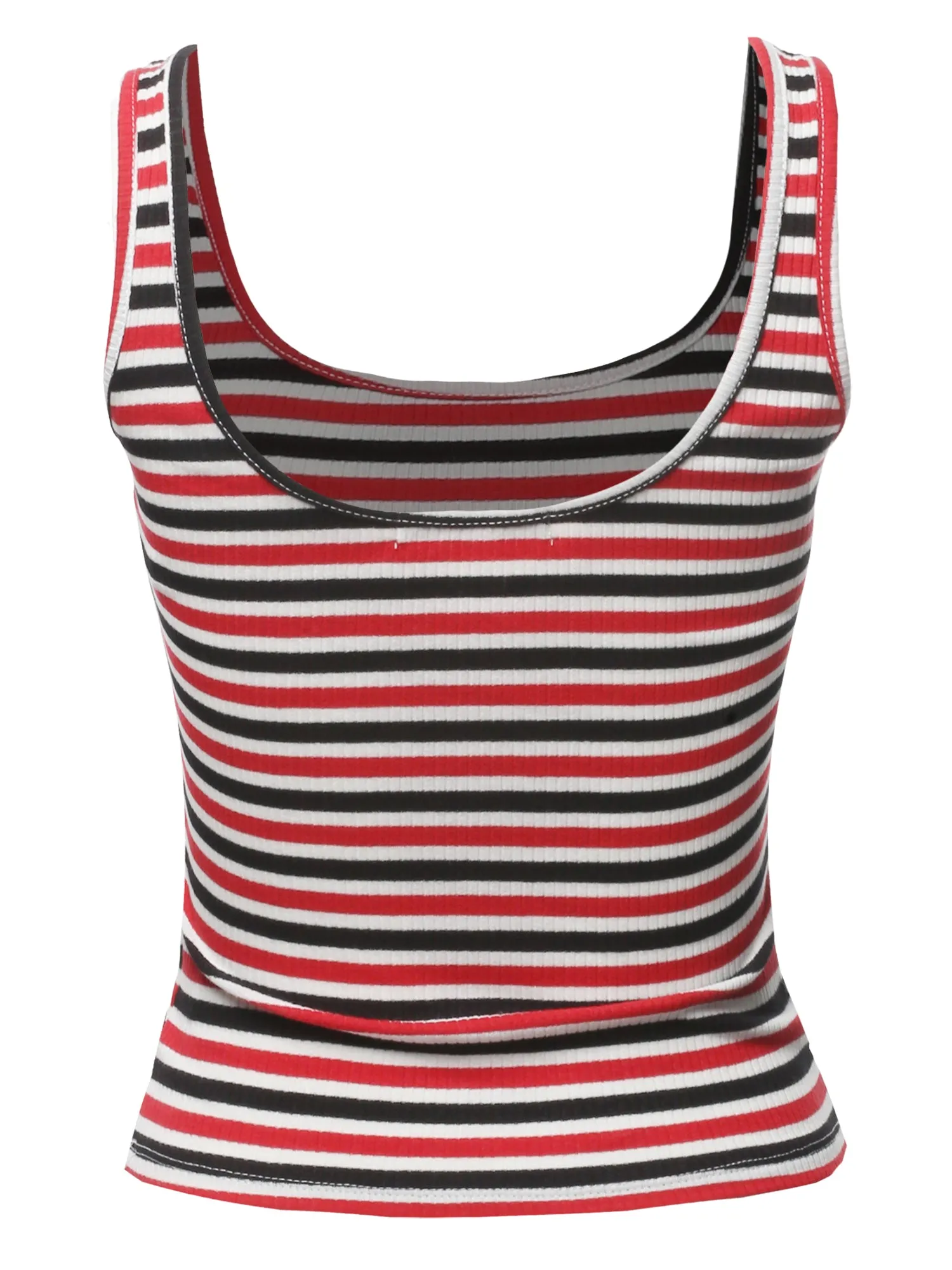 Basic Stripe Double Scoop Neck Rib Cropped Tank Top