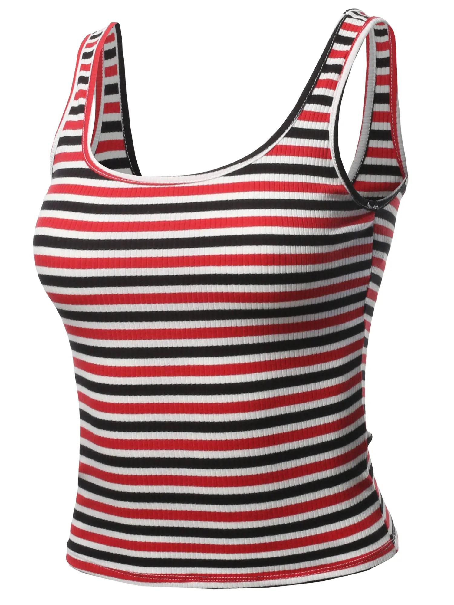 Basic Stripe Double Scoop Neck Rib Cropped Tank Top