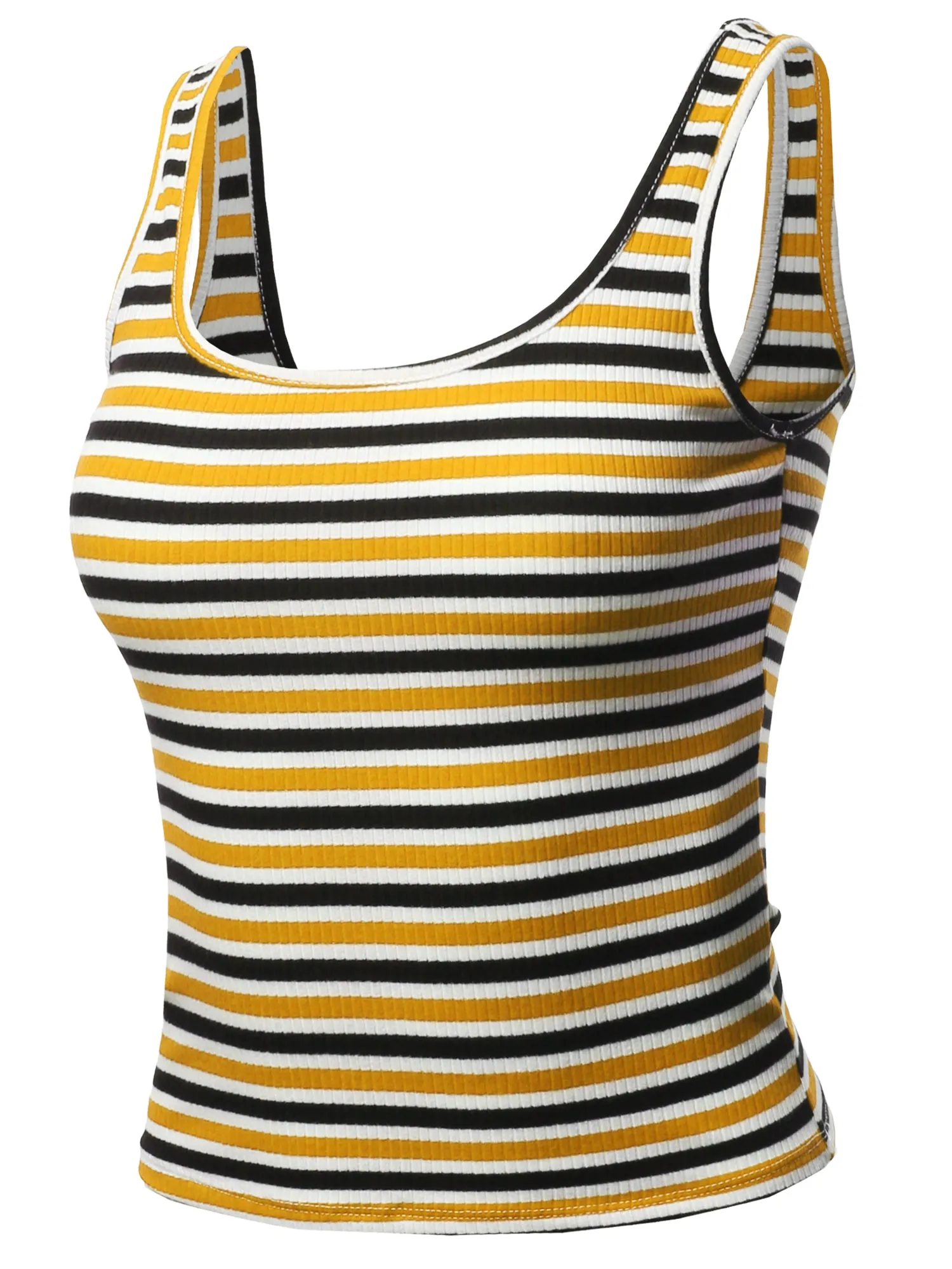 Basic Stripe Double Scoop Neck Rib Cropped Tank Top