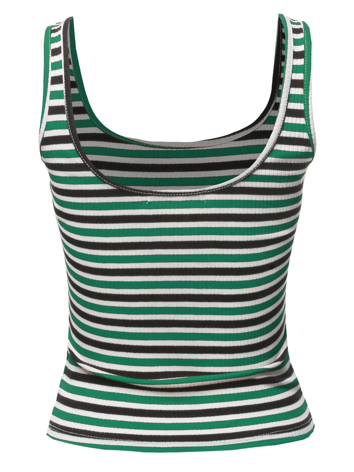 Basic Stripe Double Scoop Neck Rib Cropped Tank Top