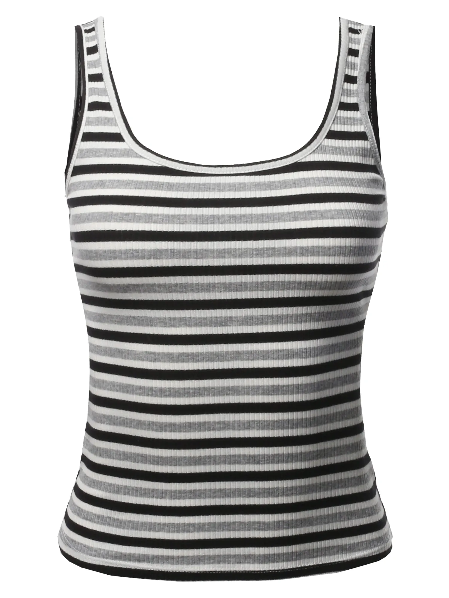 Basic Stripe Double Scoop Neck Rib Cropped Tank Top