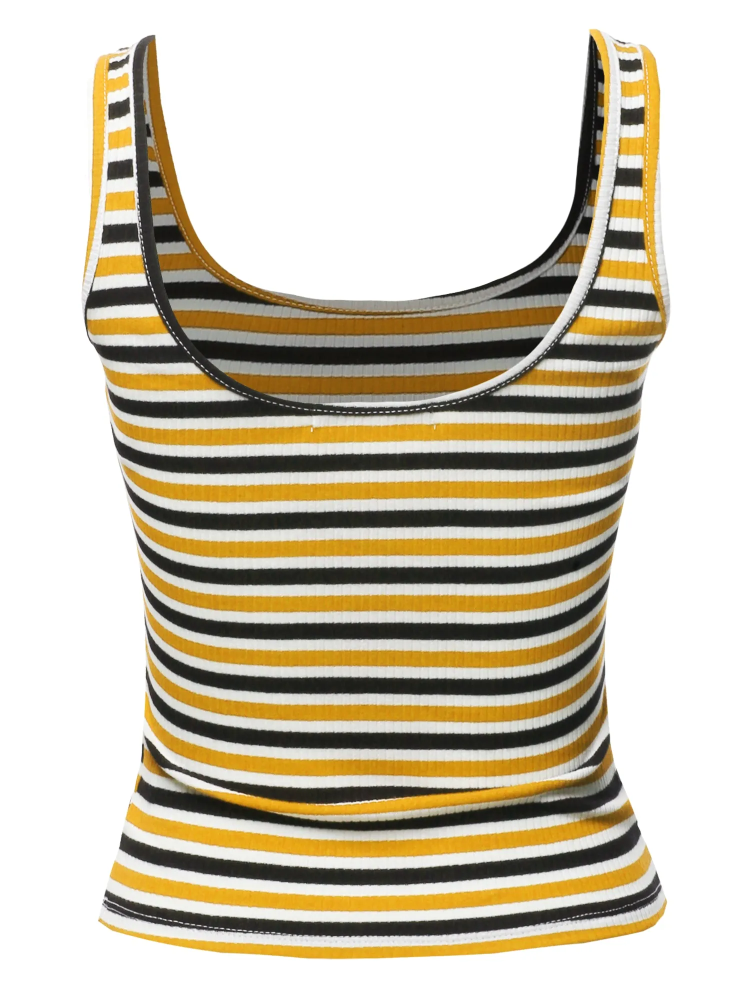 Basic Stripe Double Scoop Neck Rib Cropped Tank Top