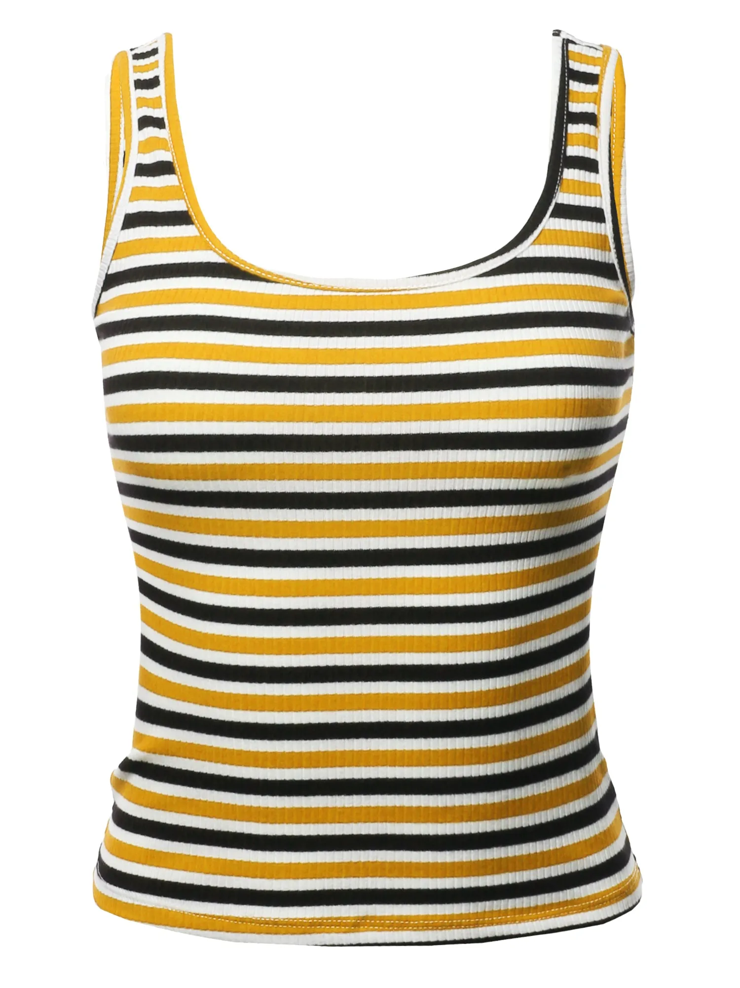 Basic Stripe Double Scoop Neck Rib Cropped Tank Top