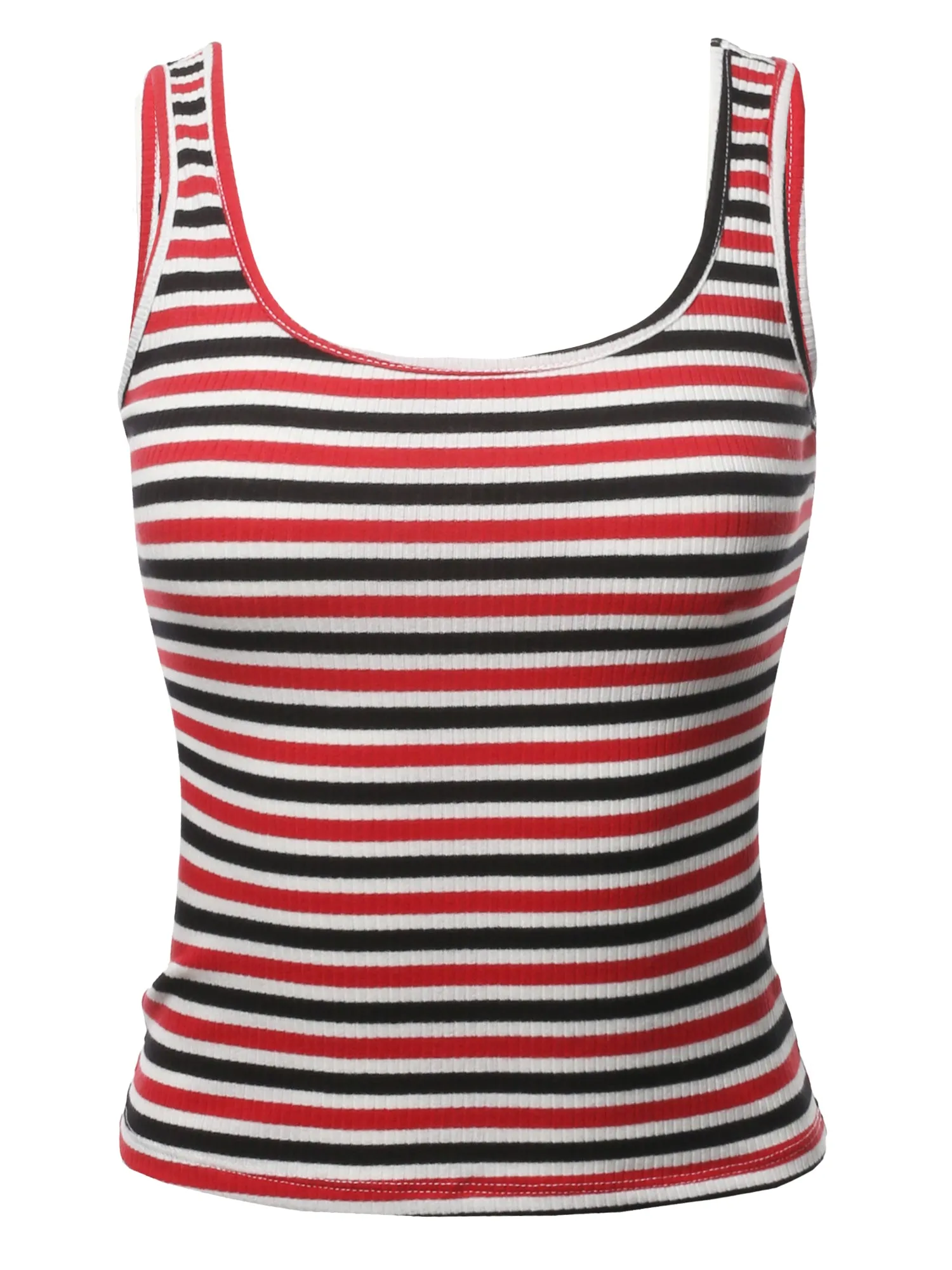 Basic Stripe Double Scoop Neck Rib Cropped Tank Top