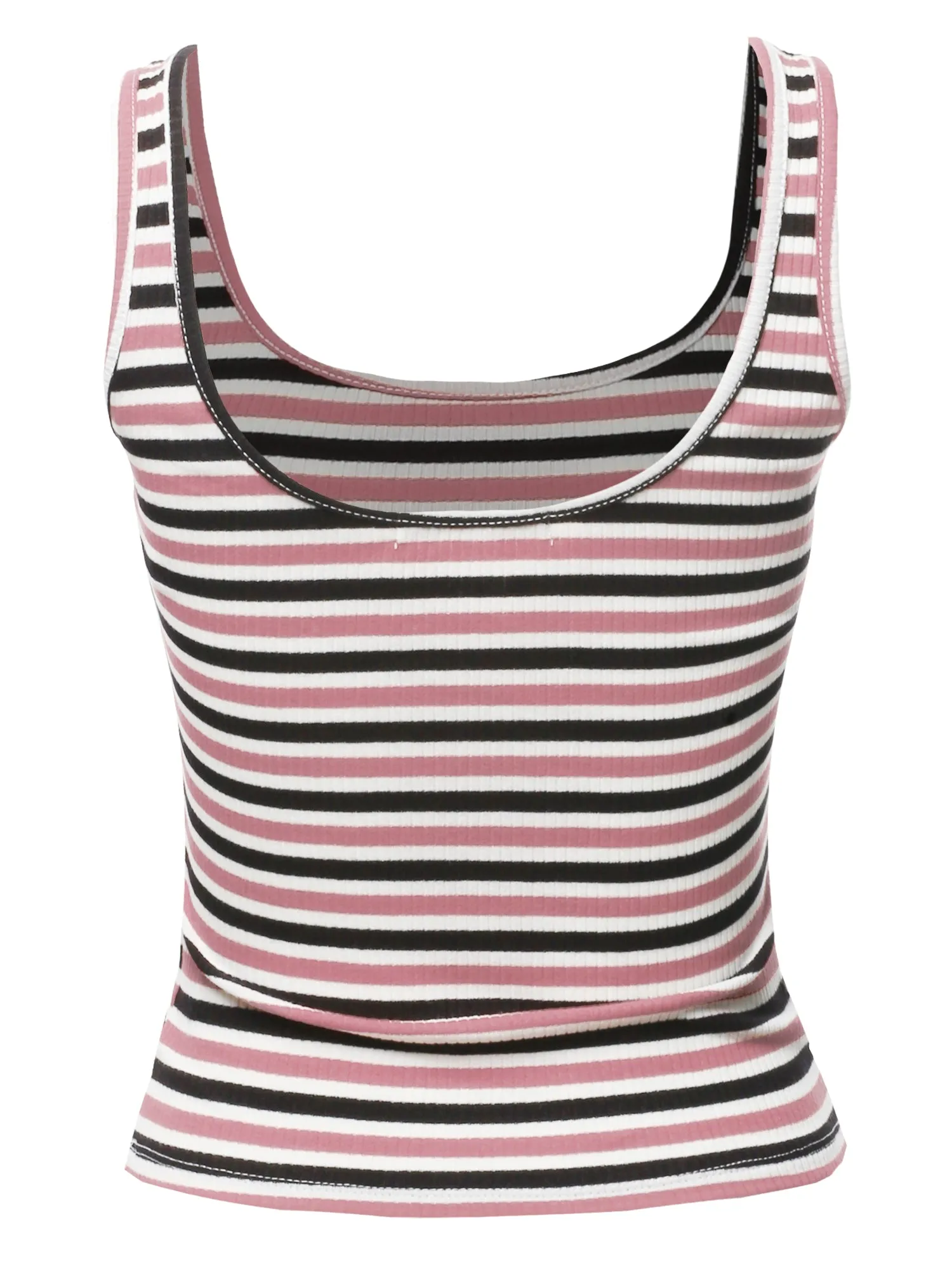 Basic Stripe Double Scoop Neck Rib Cropped Tank Top