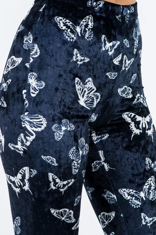 Bear Dance Butterfly Velvet Skinny Pants - Navy