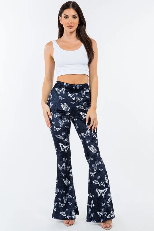 Bear Dance Butterfly Velvet Skinny Pants - Navy