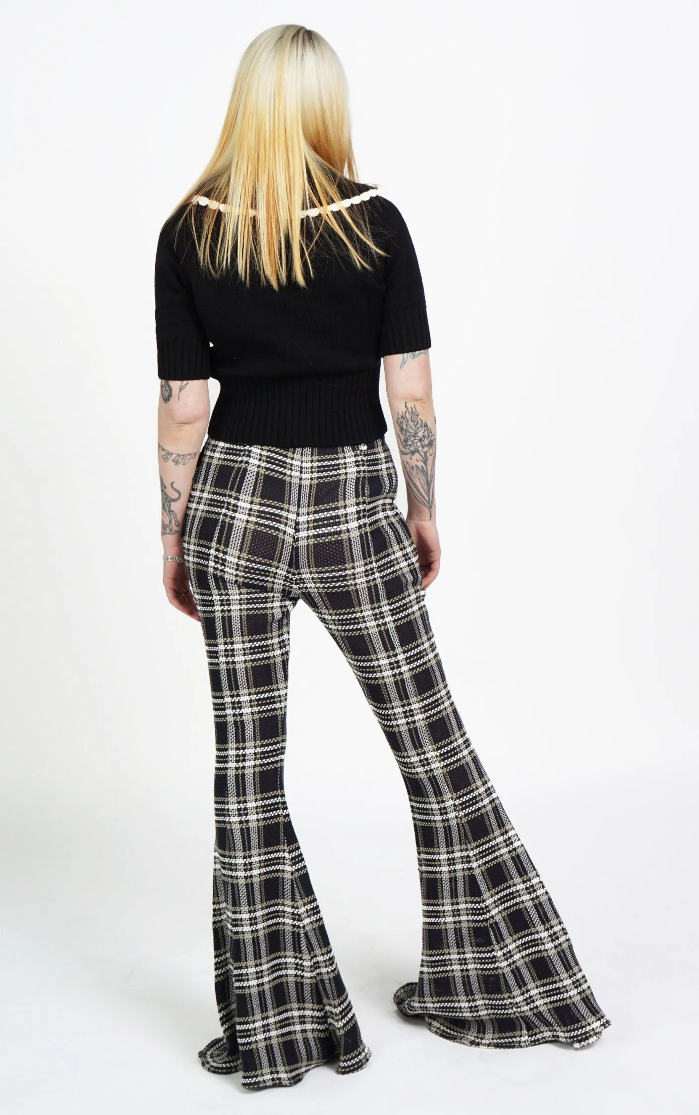 BEAUFILLE Plaid Bootcut Flared High Rise Pants