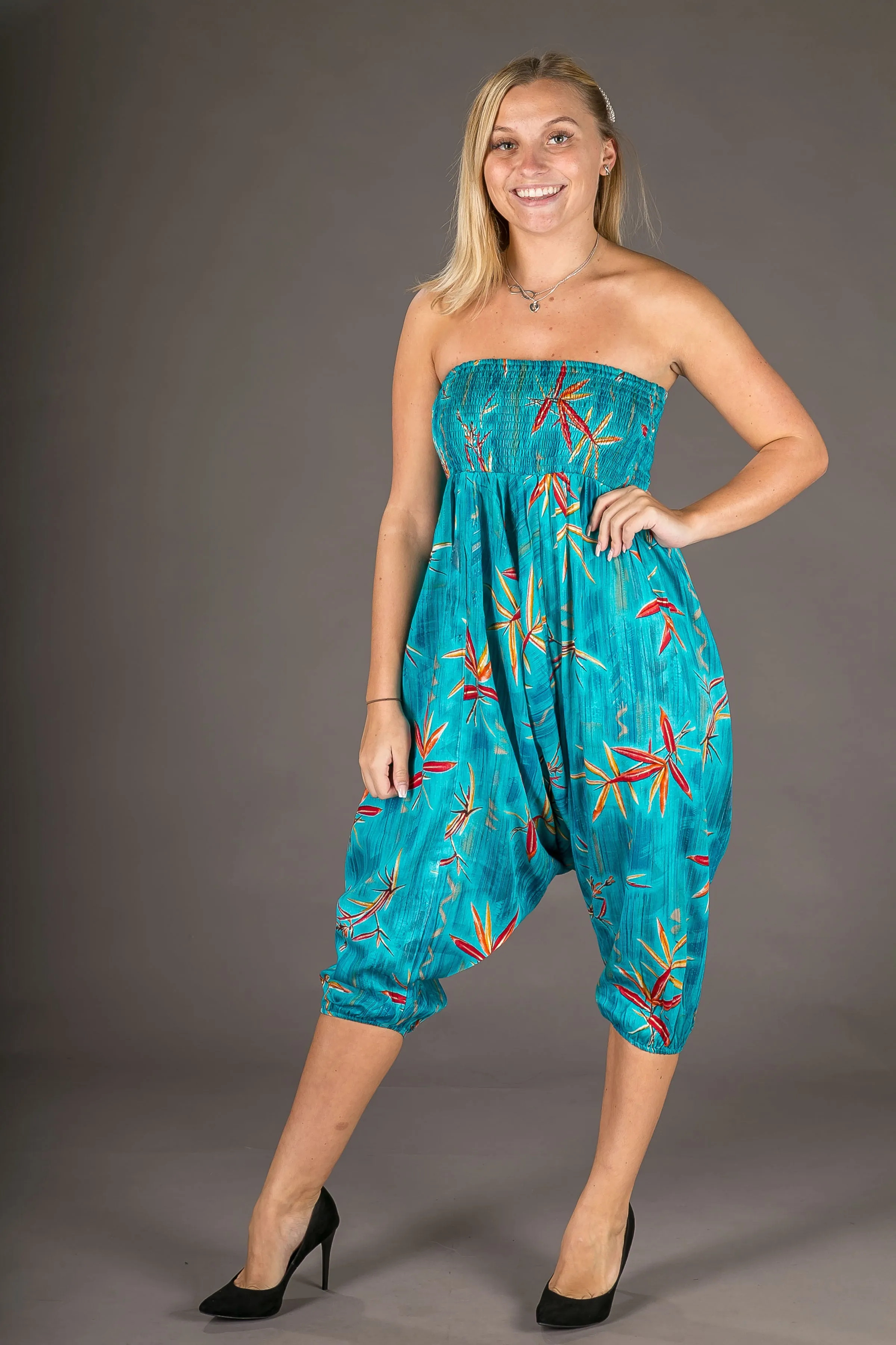 Blue Chilli Floral Print Cotton Harem Yoga Jumpsuit Pants