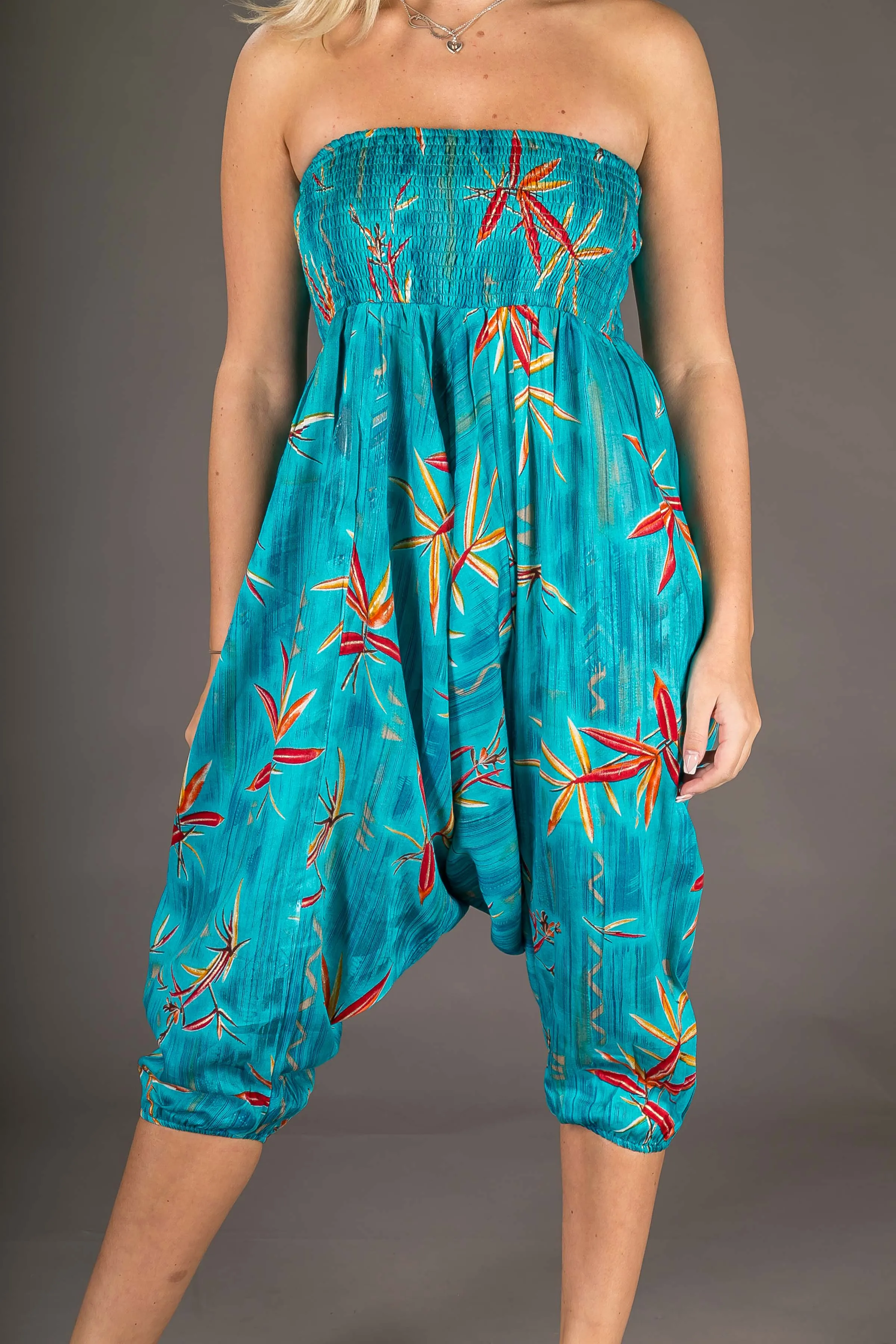 Blue Chilli Floral Print Cotton Harem Yoga Jumpsuit Pants