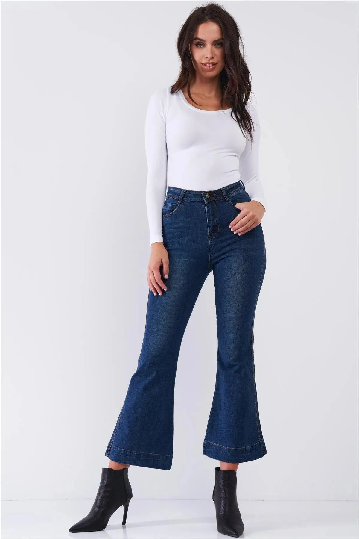 Blue Denim High Waisted Ankle Length Bell Bottom Flare Jeans /2-2-2