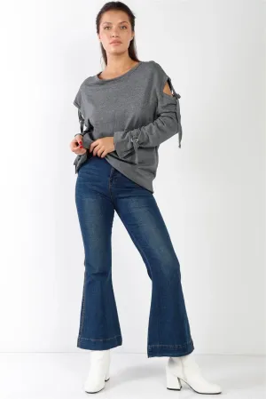 Blue Denim High Waisted Ankle Length Bell Bottom Flare Jeans