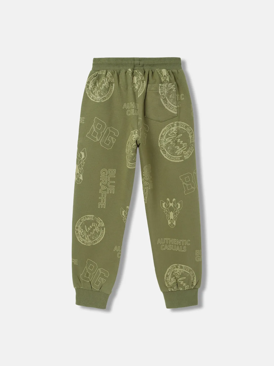 Blue Giraffe Boys Olive Printed Regular Fit Track Pants