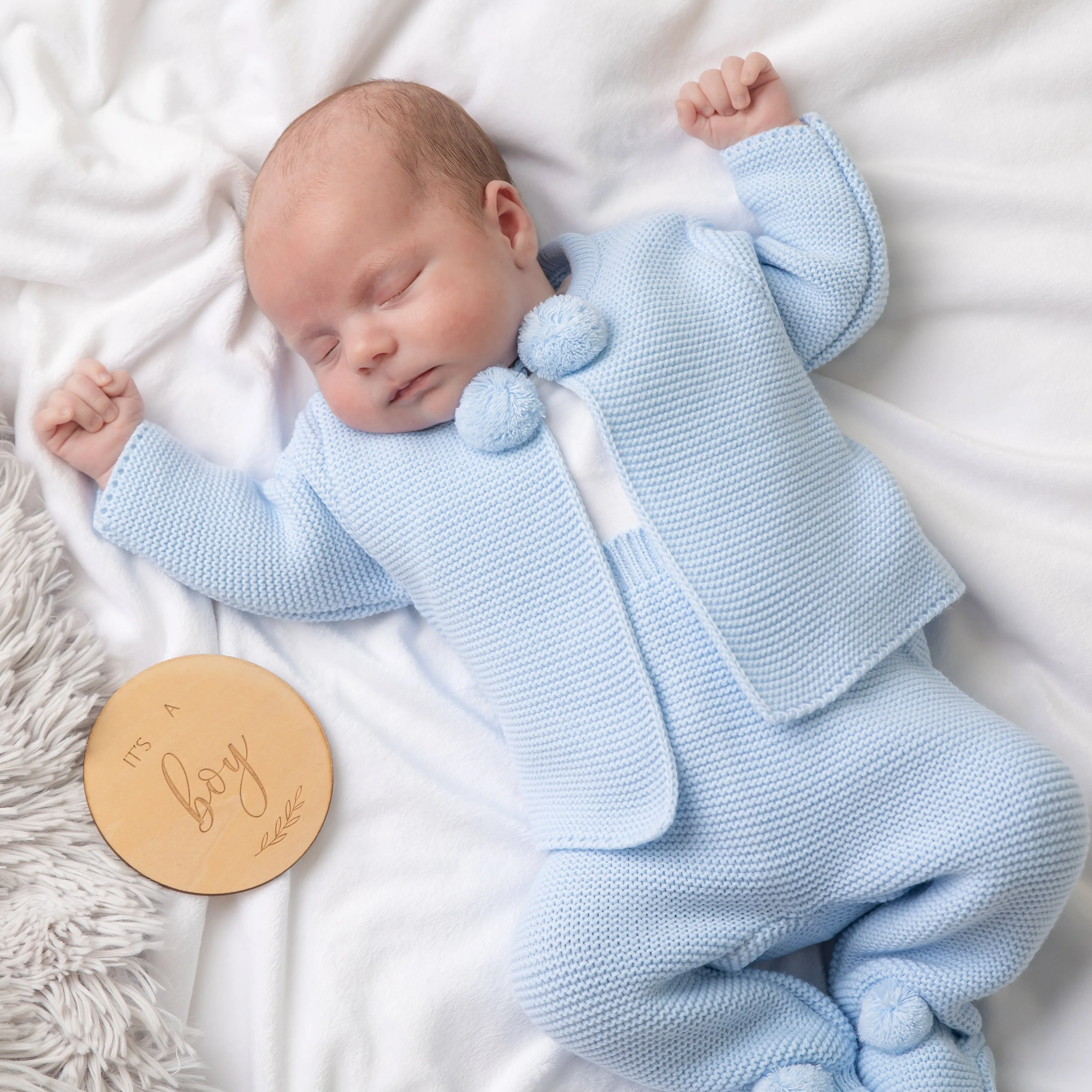 Blue Knitted Pom 2 Piece Outfit