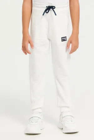 Boys White Ottoman Ribbed Track Active Pants