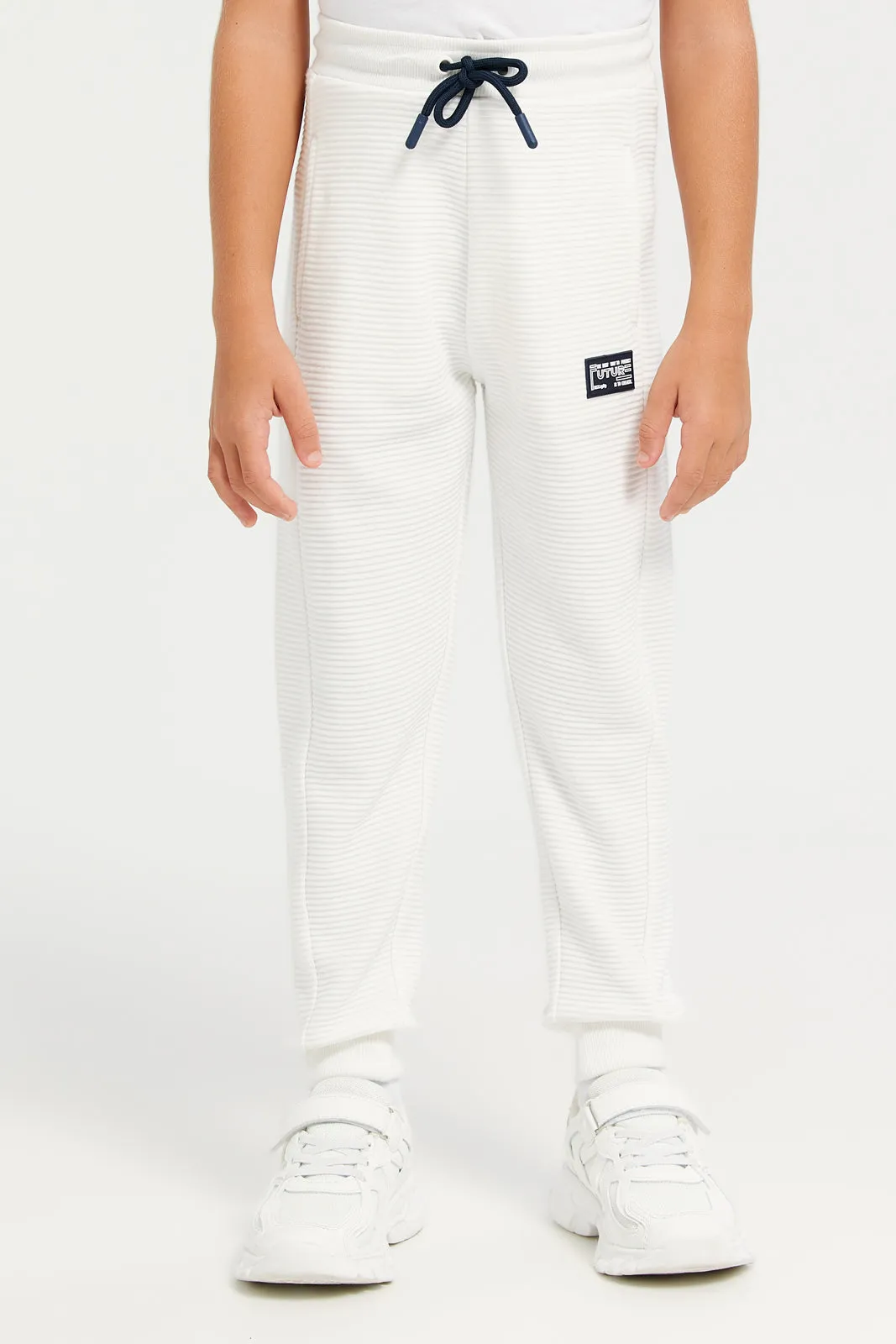 Boys White Ottoman Ribbed Track Active Pants