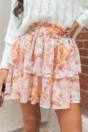 Breezy Beige And Mustard Floral Tiered Skort FINAL SALE