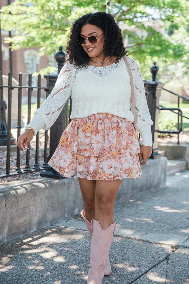 Breezy Beige And Mustard Floral Tiered Skort FINAL SALE