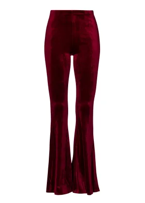 Burgundy Red Velvet Bell Bottom Flare Pants