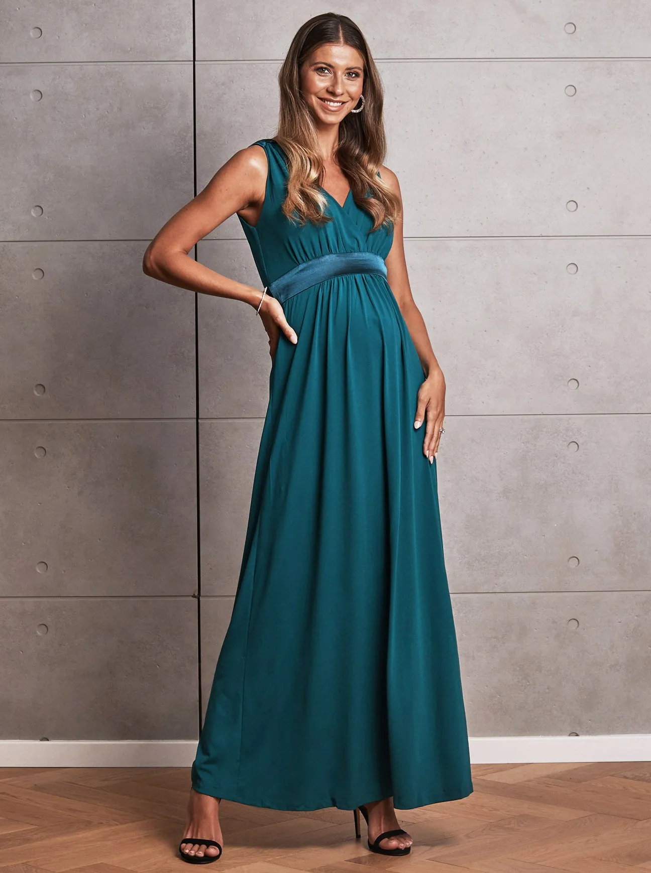 Carla Maternity Evening Dress in Teal Green