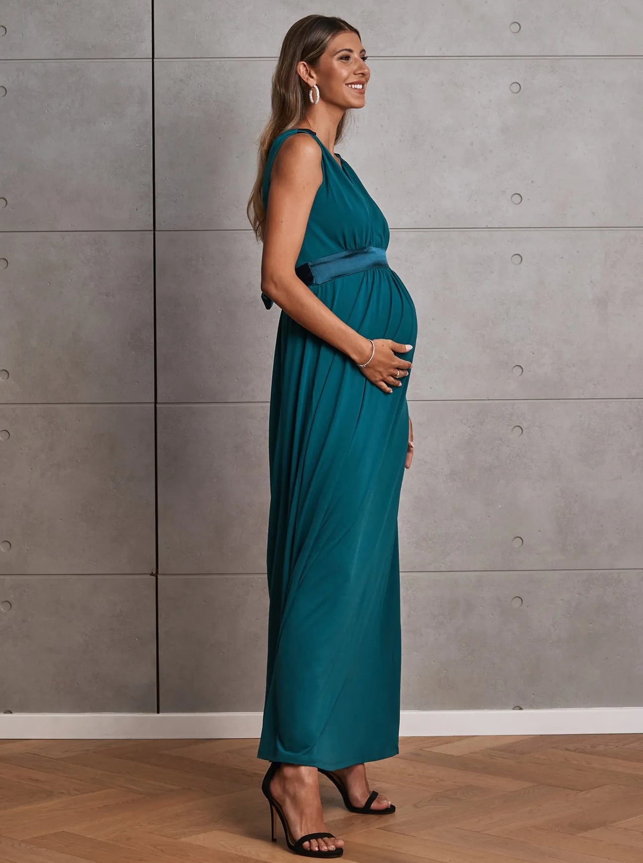 Carla Maternity Evening Dress in Teal Green