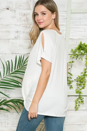 Cold Shoulder Front Knotted Crew Neck Maternity Tee