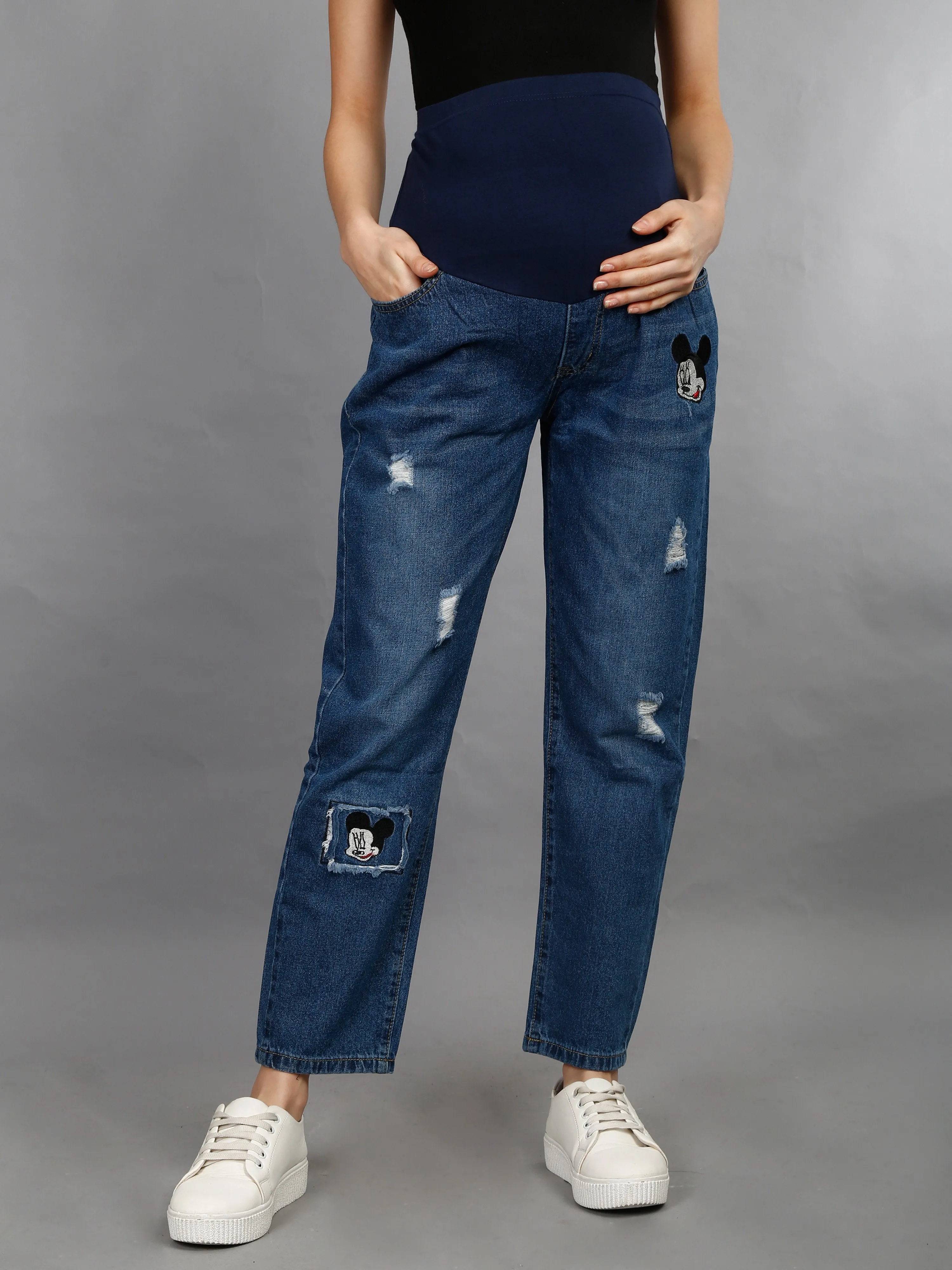 Cute Mickey Denims with Belly Support