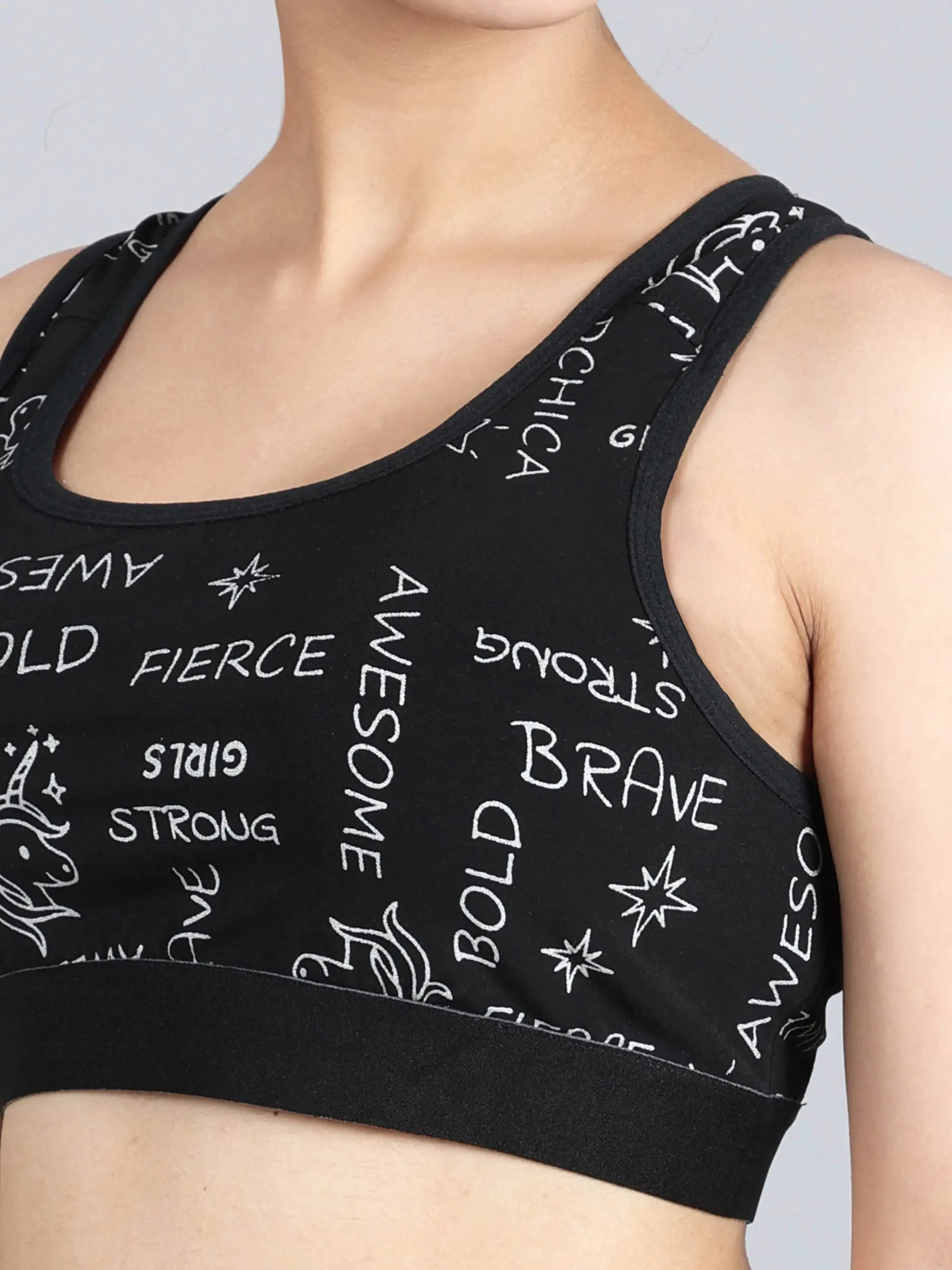 D’chica Racerback Sports Bra Full Coverage Flat Padding and Nipple Coverage with Graphic Print