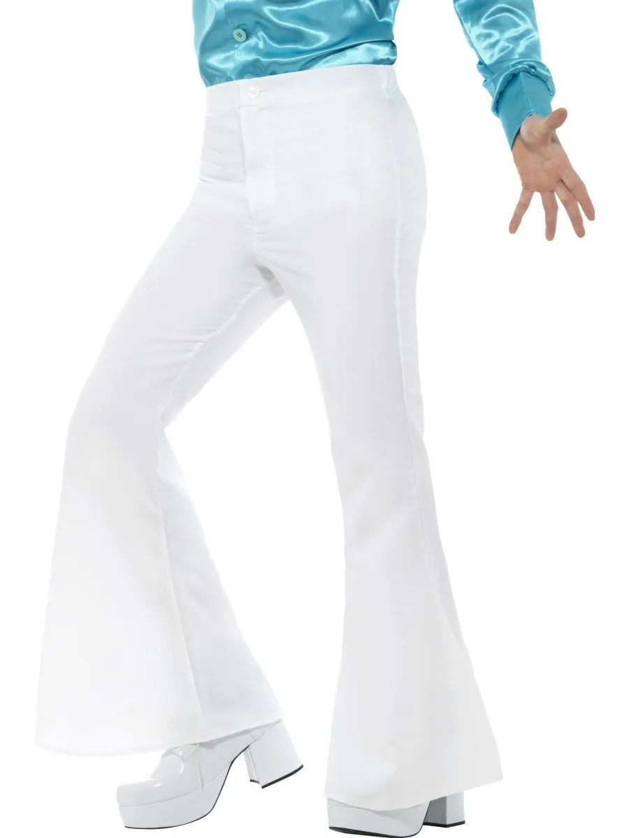 Disco 60s 70s White Flares Retro Bell Bottoms Flared Trousers