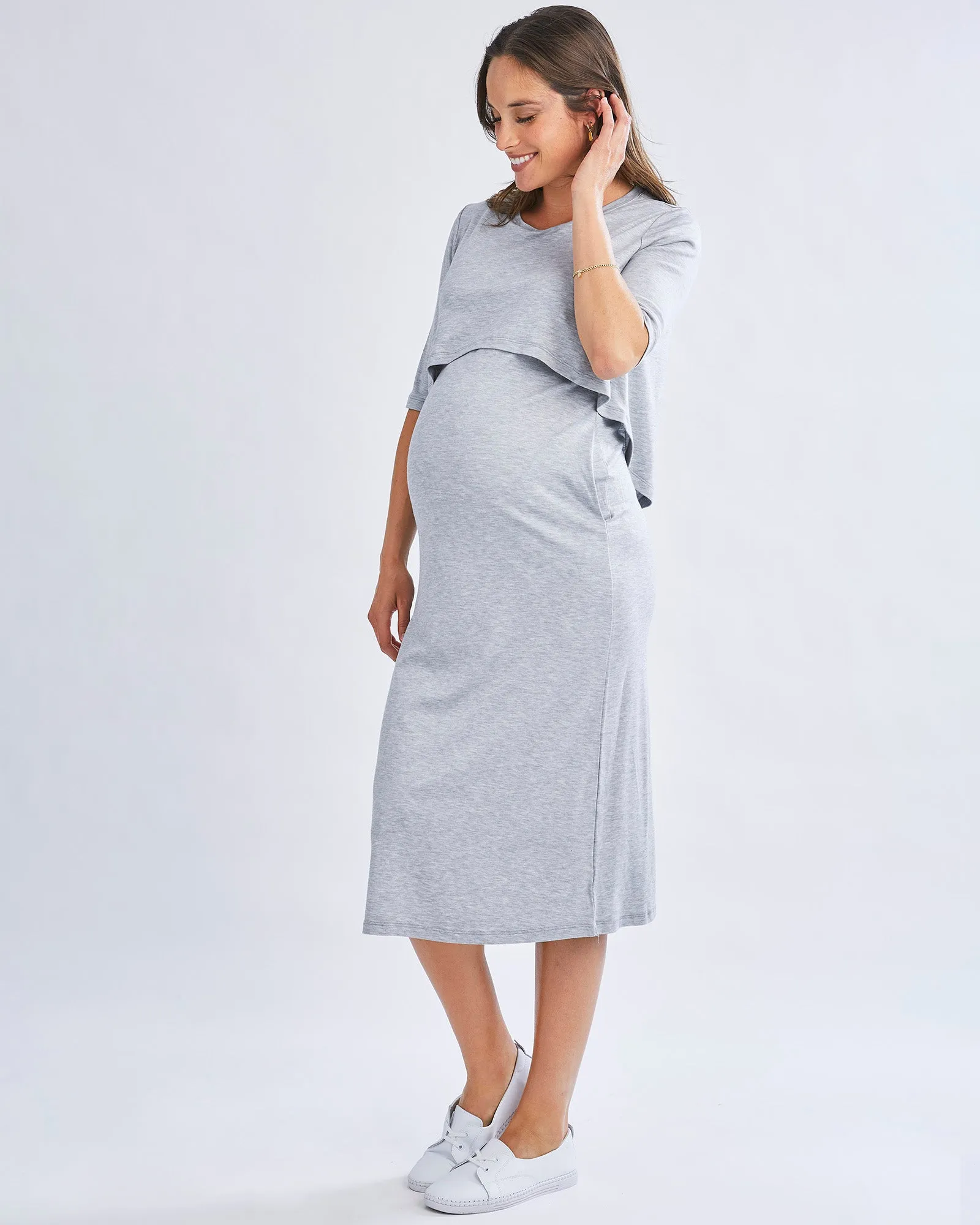 Donna Maternity &  Nursing Flip Dress In Grey