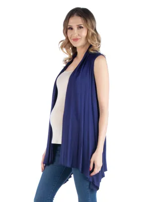 Draped Maternity Open Front Sleeveless Cardigan