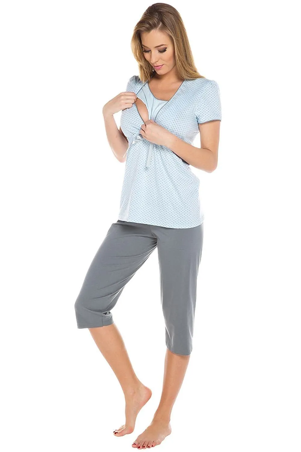 Elegant Italian Dotted Maternity and Nursing Sleepwear Ensemble for Ultimate Comfort