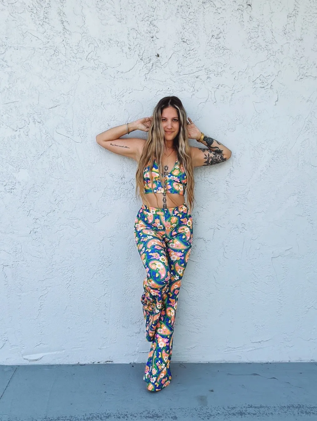 Find Your Groove Retro Paisley Mod Print Two Piece Bell Bottom Pants Set ~ Sold Separately