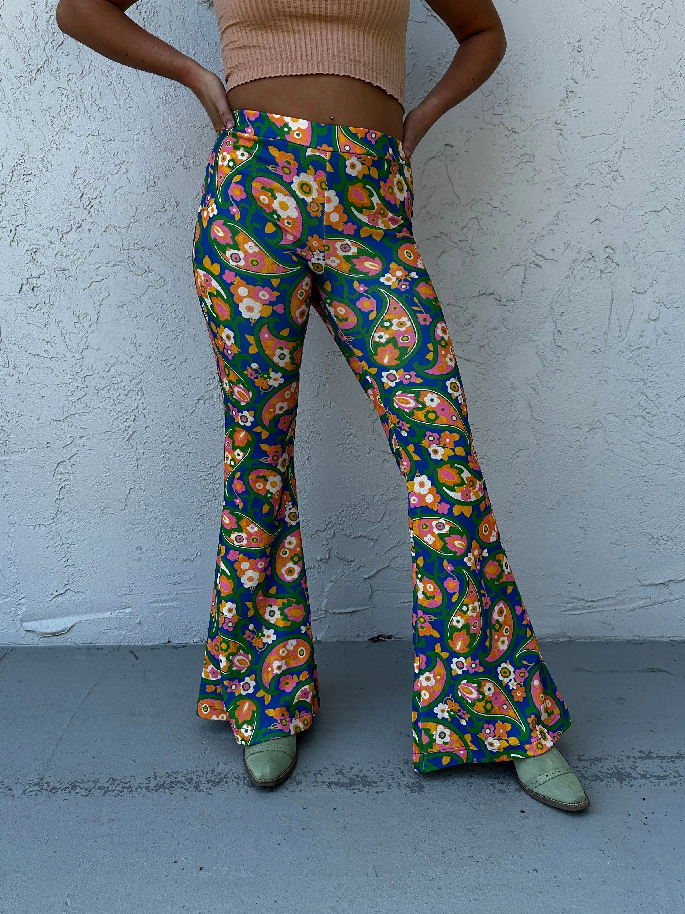 Find Your Groove Retro Paisley Mod Print Two Piece Bell Bottom Pants Set ~ Sold Separately