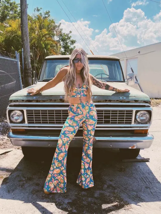 Find Your Groove Retro Paisley Mod Print Two Piece Bell Bottom Pants Set ~ Sold Separately