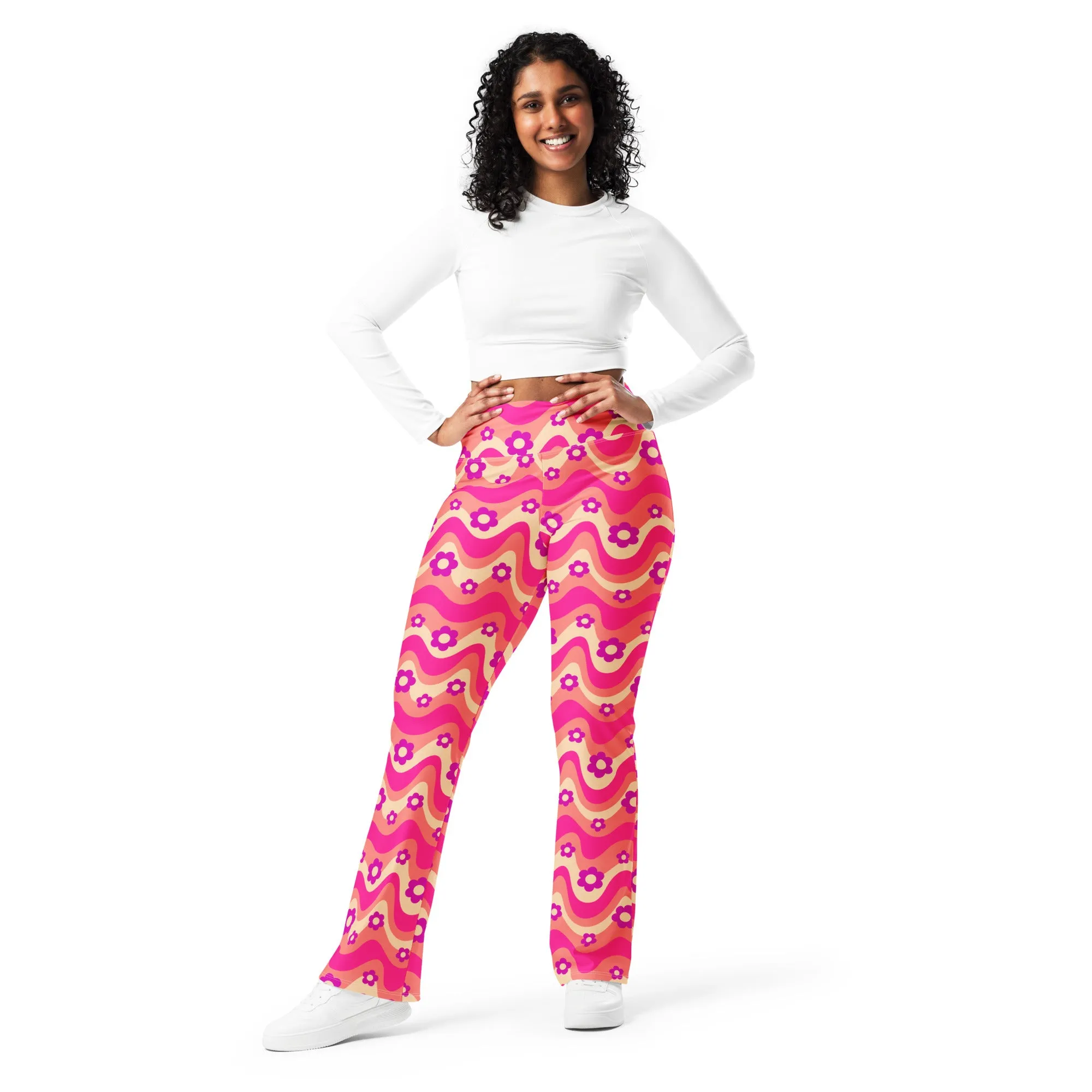 Flower Power Pink Flare Leggings