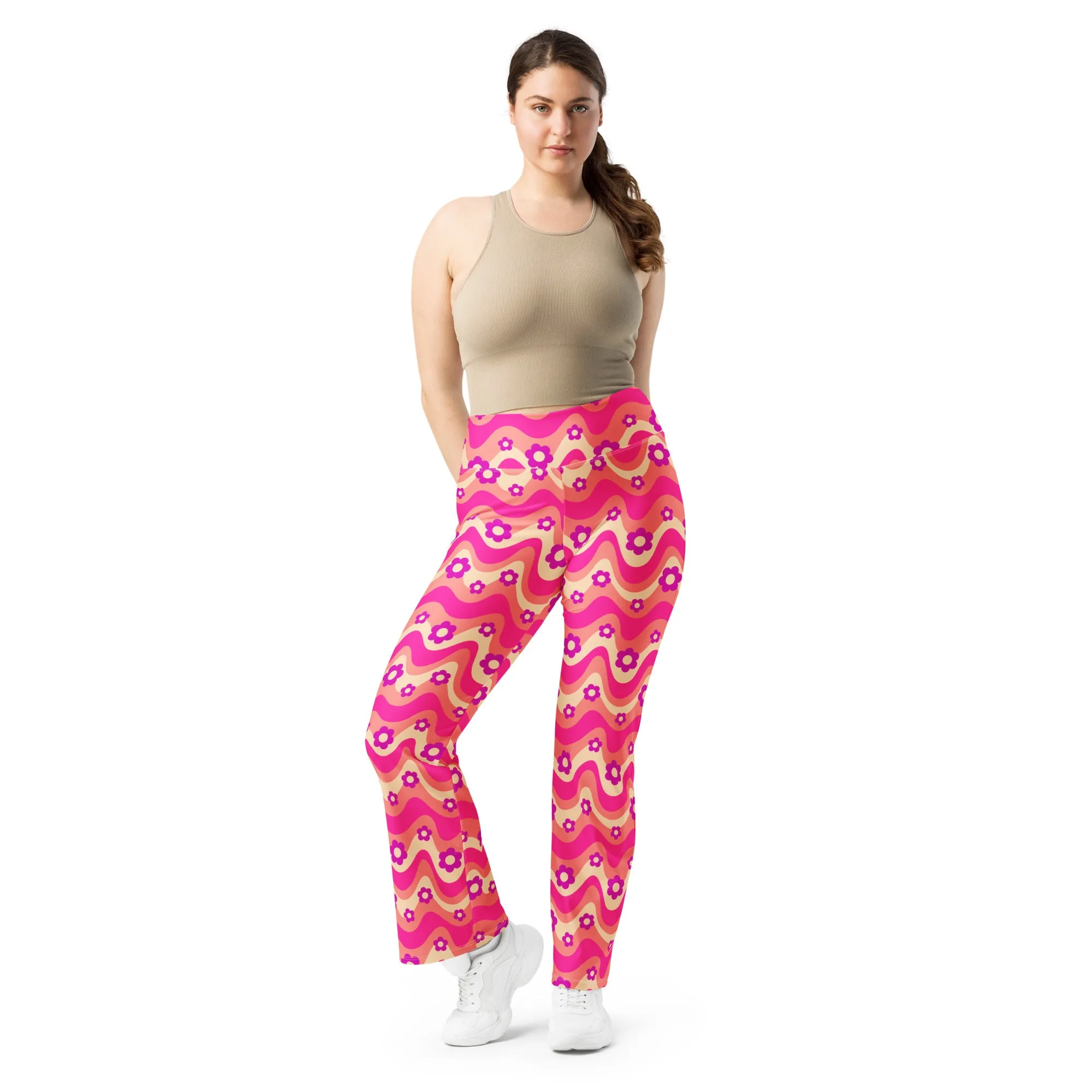 Flower Power Pink Flare Leggings