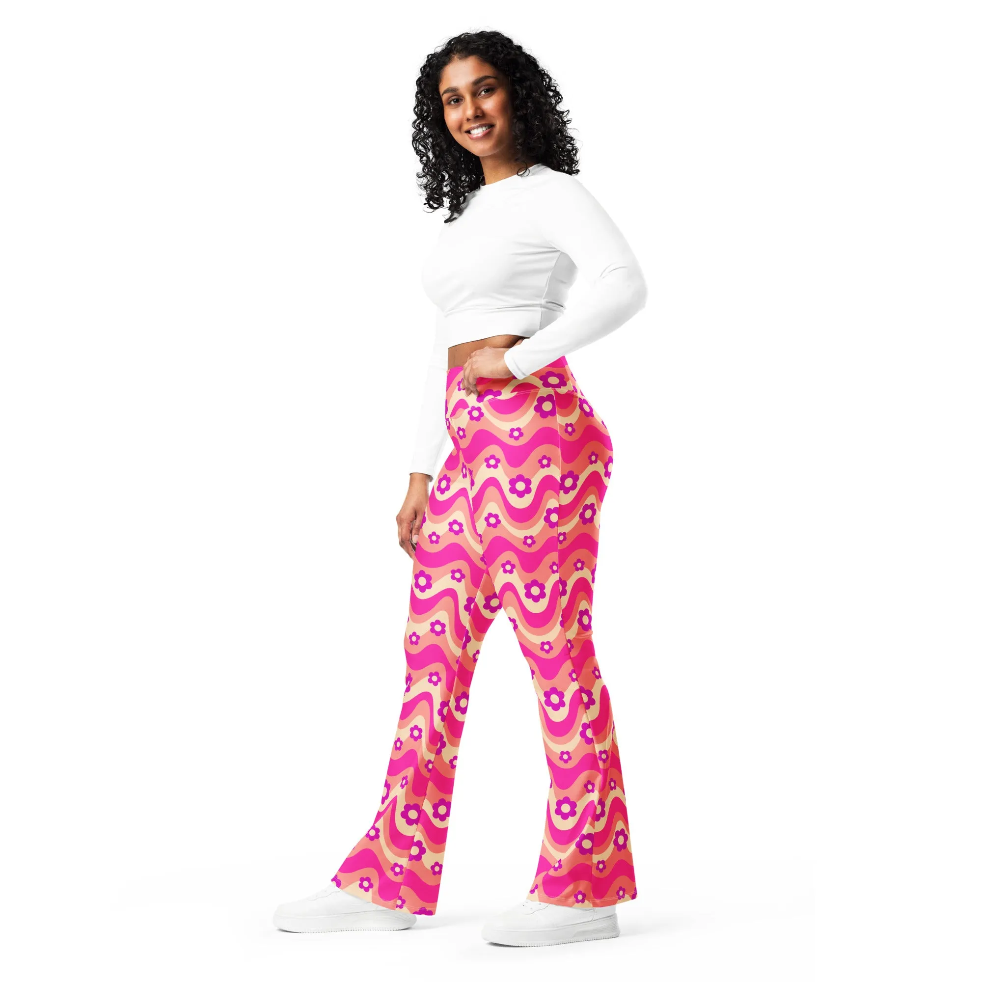 Flower Power Pink Flare Leggings